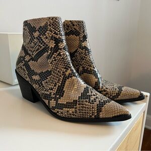 Nasty Gal Snake-Print Western Ankle Boots
